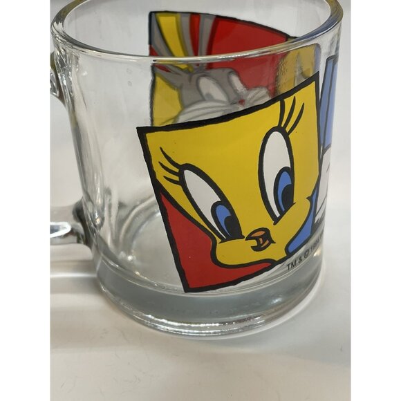 Vtg Warner Bros. Looney Toons Glass Mug Tweety, Sylvester and Bugs Bunny 1994 - Picture 5 of 9